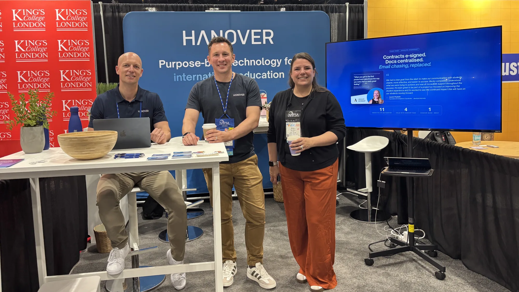 Bastian, Rob and Daisy at the Hanover booth, NAFSA 2026, Orlando